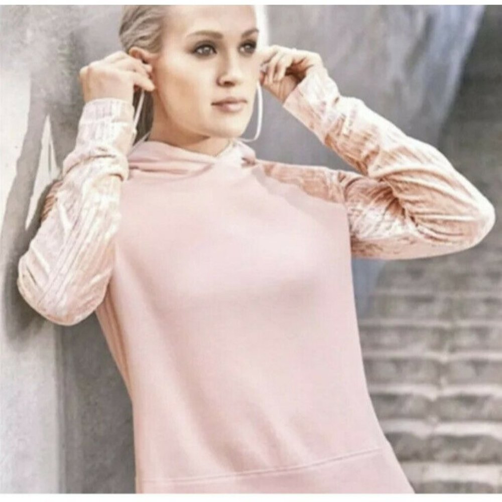 CALIA by Carrie Underwood Effortless Velvet Sleeve Hoodie Pink Size XSmall